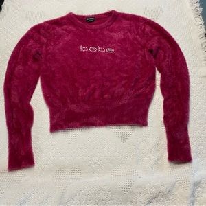 Bebe Rhinestone Embelished Fluffy Sweater (L)